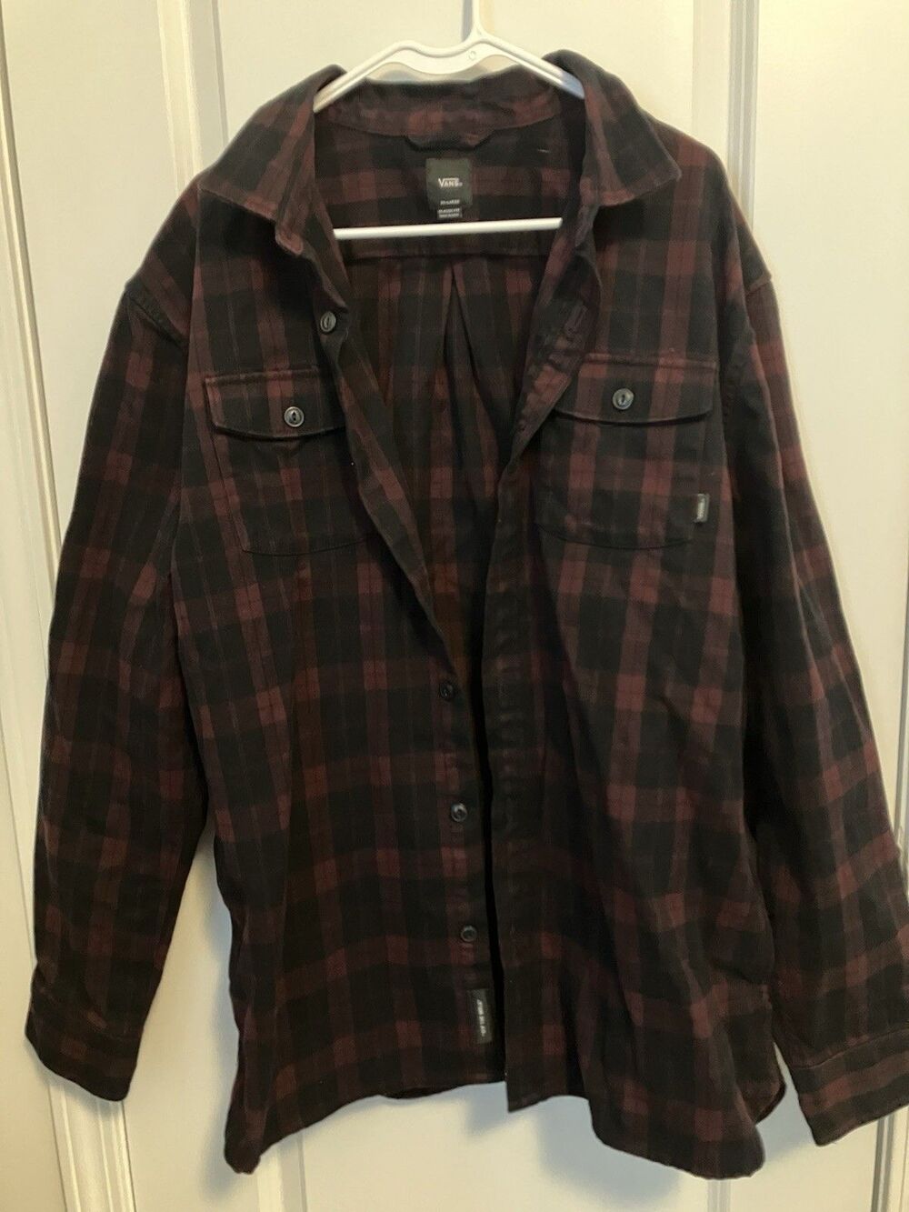Vans Men's Shacket Shirt Jacket XXL Red Black Plaid Button Front, Heavy, Outdoor
